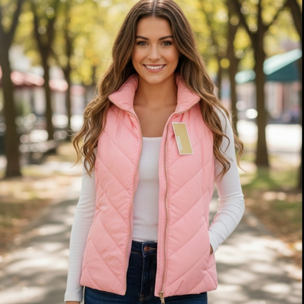 NWT Michael Kors Medium Pink Blush Puffer Quilted Vest Women’s MSRP $125